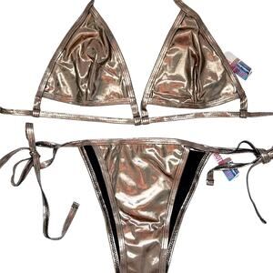NWT $150 LIQUID BRONZE BIKINI by BOTTOMS UP BIKINIS L